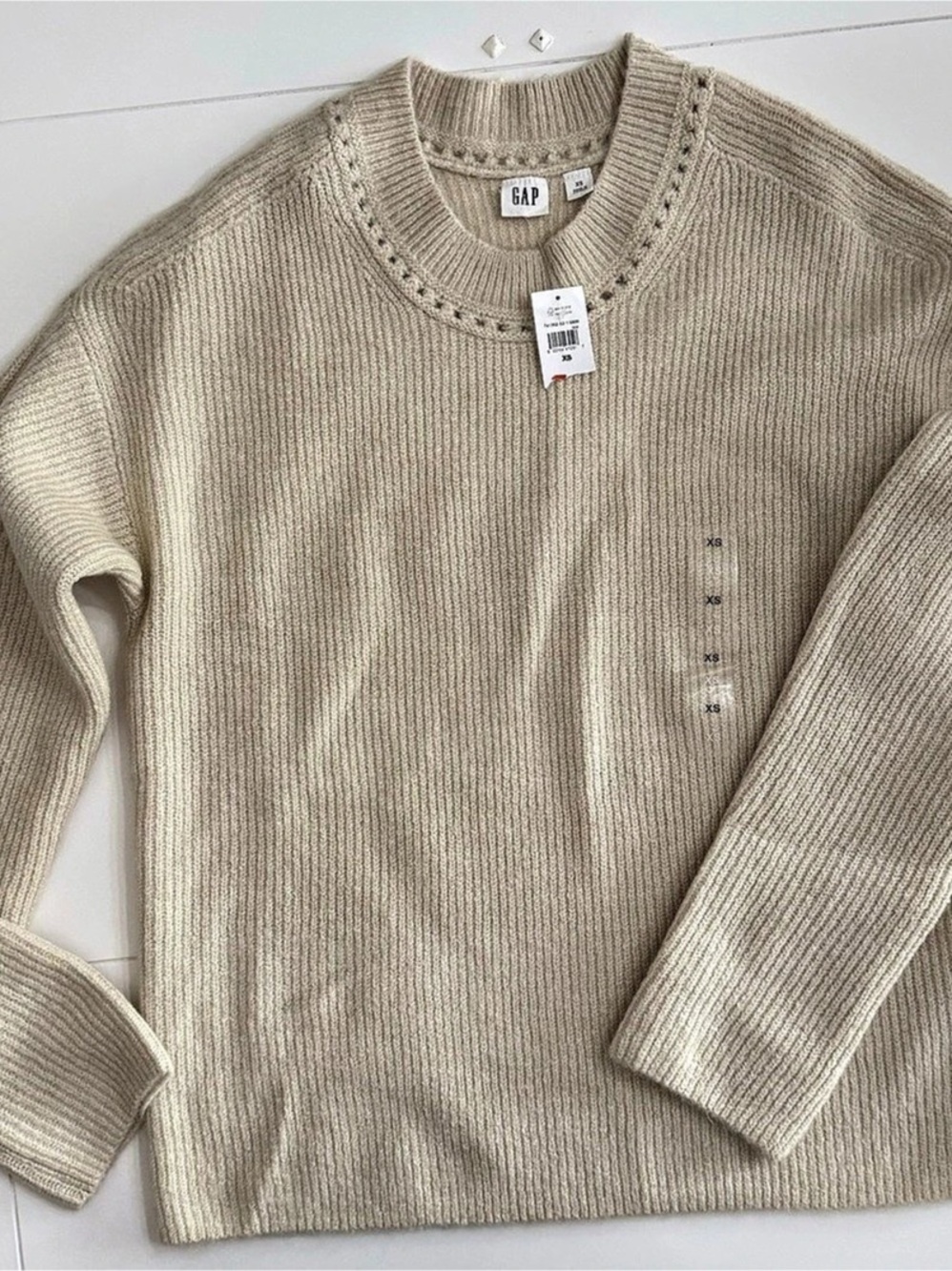 Gap Forever Cozy Relaxed Ribbed Crewneck Sweater Beige XS